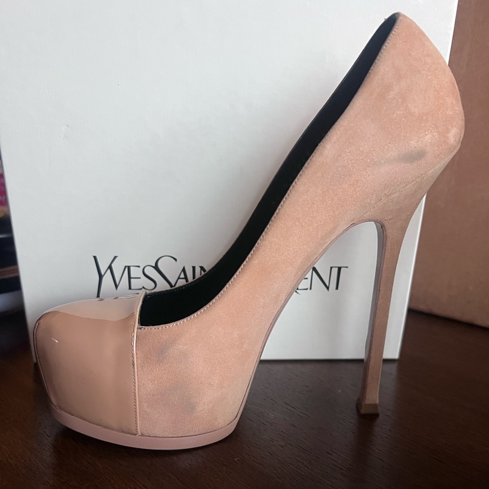 Saint Laurent Tribtoo High Heels Nude Suede Patent Leather with Box EU 39.5 - Picture 3 of 10